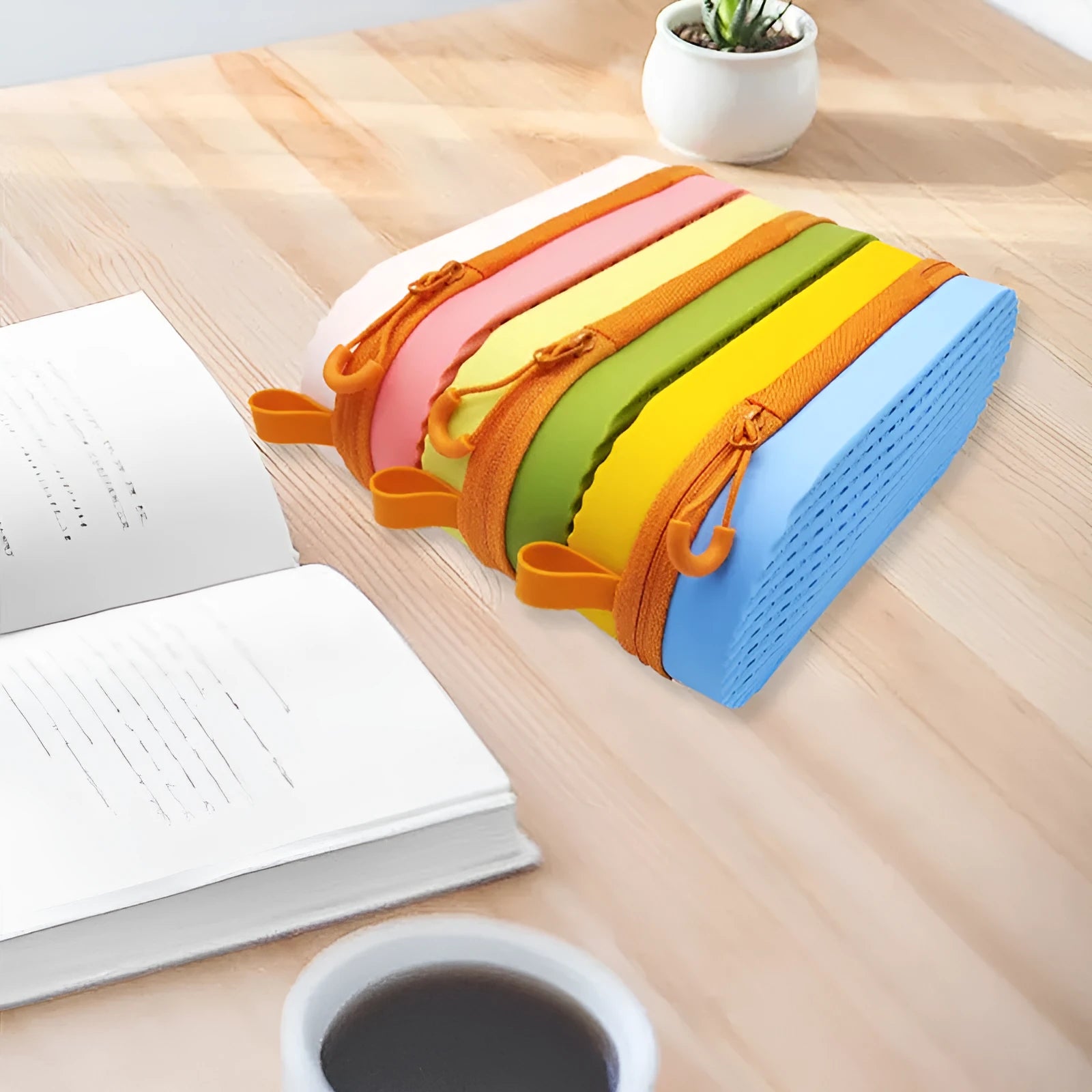 Silicone glasses case with long handle in assorted colours including black and rose red.