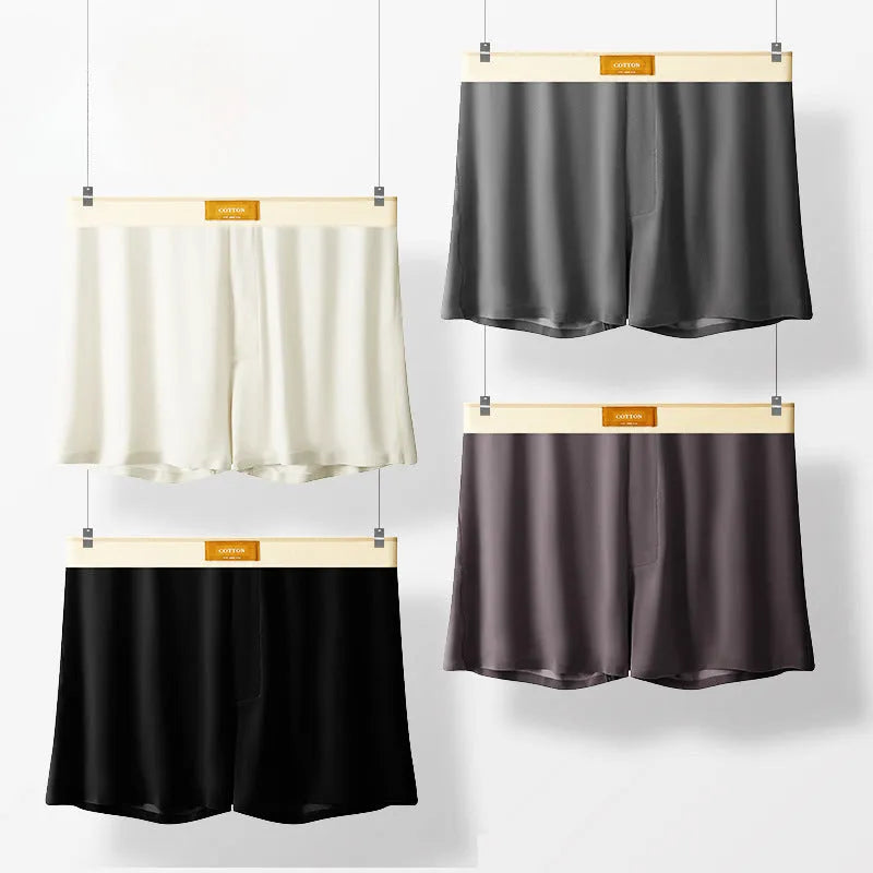 Men's solid colour ice silk underwear with loose fit and mid-waist design in multiple colour options
