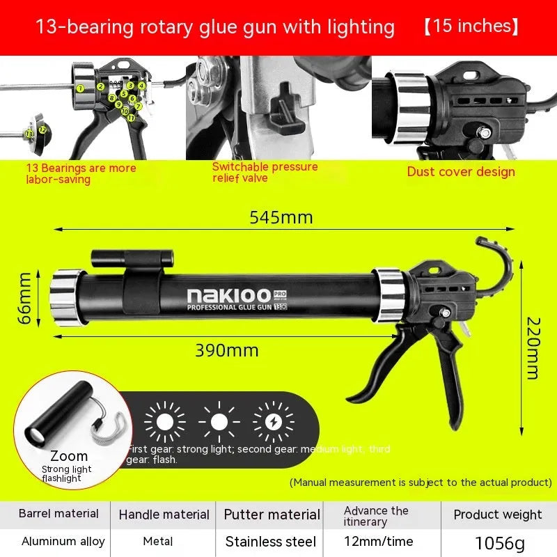 Aluminium alloy 13-bearing automatic adhesive breaking glass glue gun for sealant application