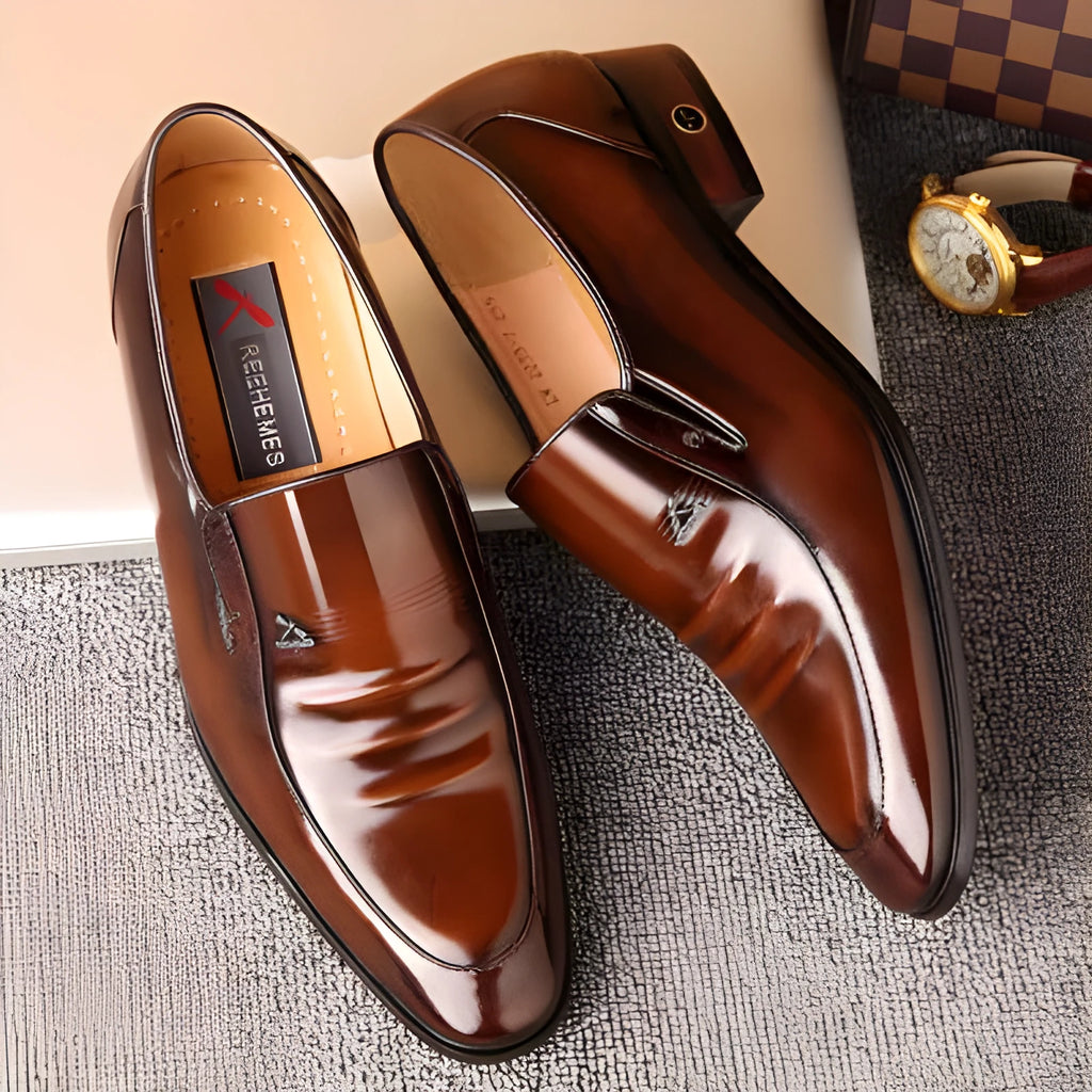 Micro REEHEMES patent leather men's dress shoes in black, glossy British-style business formal lace-up shoes