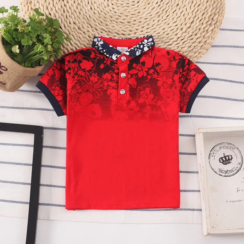 Boys short sleeve cotton t-shirt with lapel collar in solid colour options.