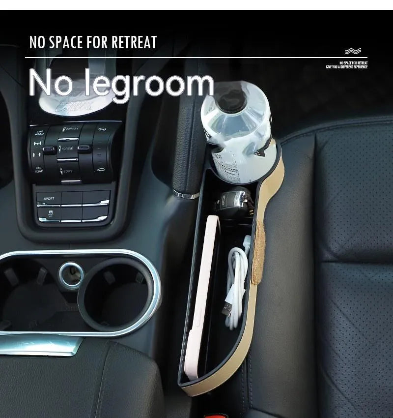 Car seat gap storage box with cartoon bear design made from leather
