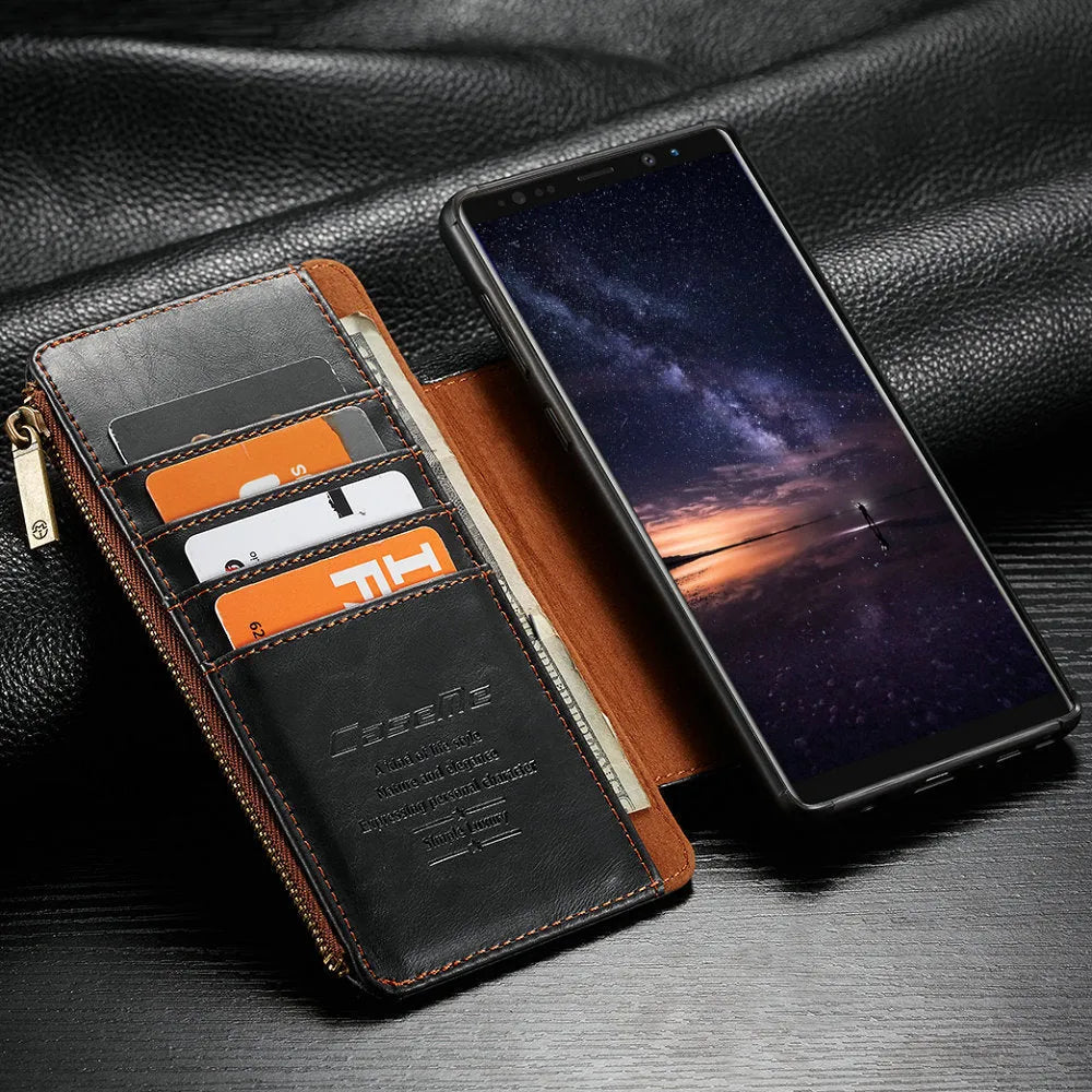 Black PU leather flip phone case for Samsung Galaxy Note 9 showing front and back.