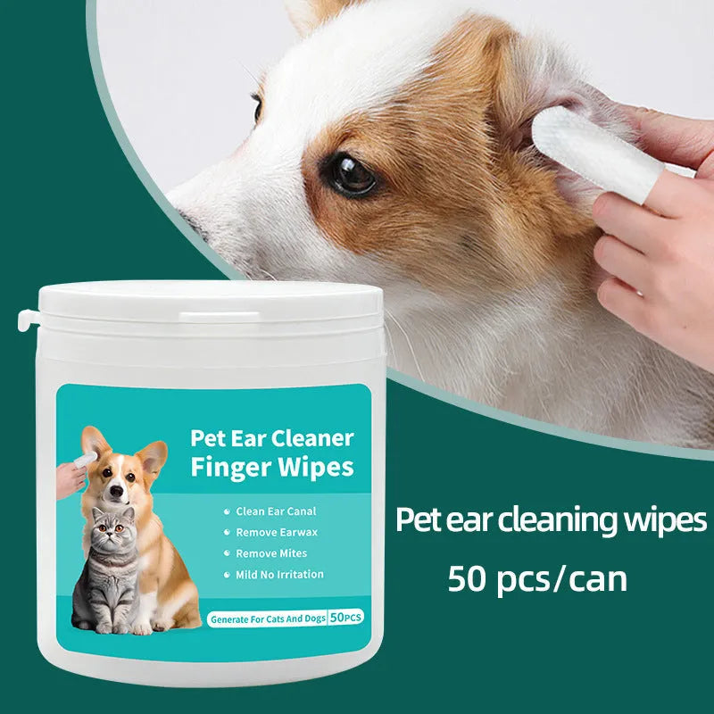 Box of disposable pet cleaning wipes for cat and dog ear care and teeth cleaning