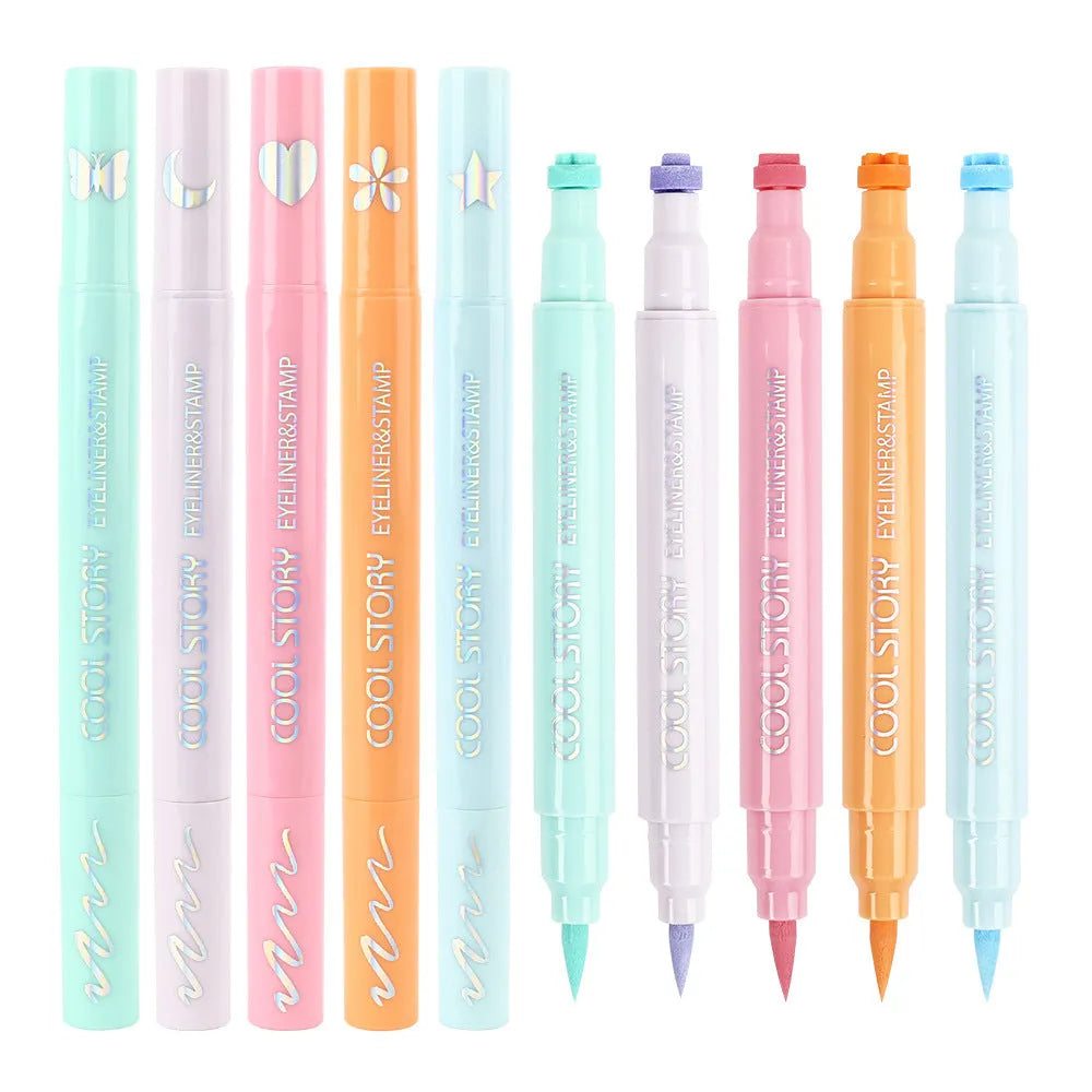 Double-headed seal eyeliner set of 5 colours pink aqua blue pink purple cyan maroon liquid eyeliner 1.2mL each