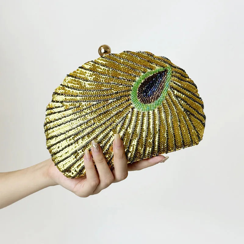 Women's vintage beaded one-shoulder crossbody chain handbag in silk surface polyester with hard three-dimensional shape