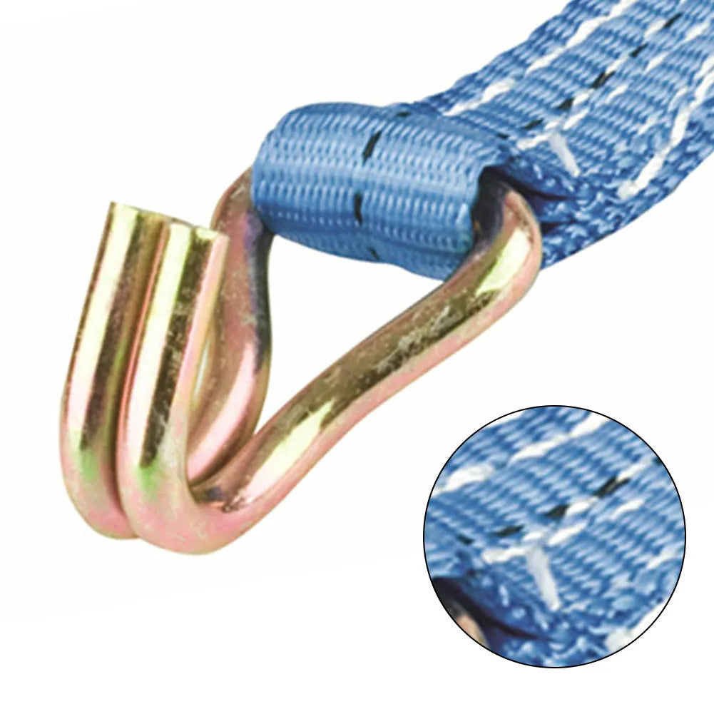 Double hook ratchet tensioner strap with steel mechanism and polyester webbing for cargo securing