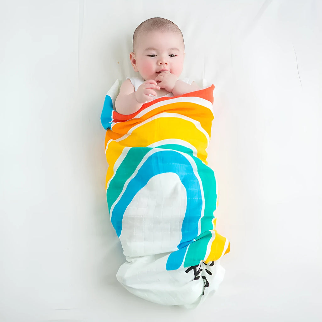 Cotton baby swaddle 120x120cm with cartoon pattern in Rainbow colour