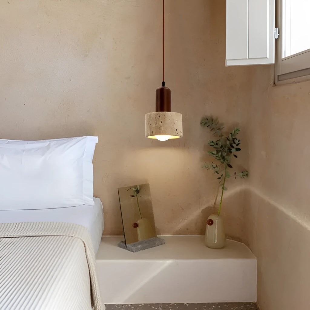 Yellow marble pendant light with iron body, LED hanging wire fitting and retro wabi sabi style for home use