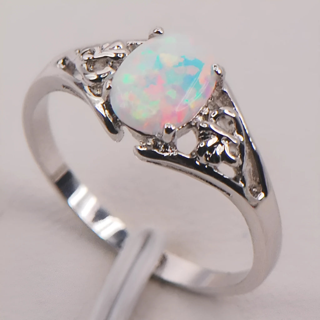 Women's silver ring with seven coloured gems, European and American style, sizes 6 to 11