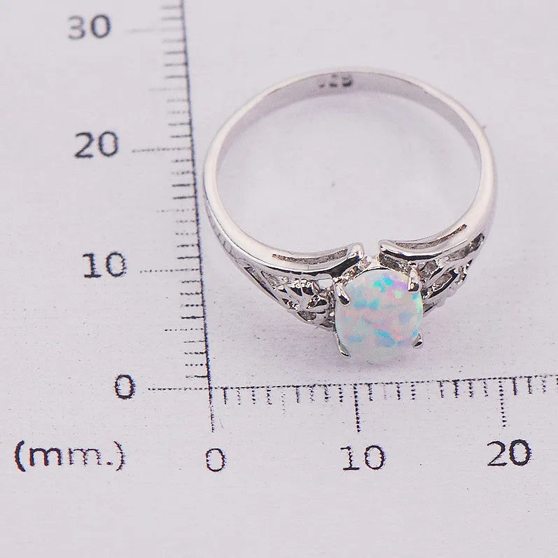 Women's silver ring with seven coloured gems, European and American style, sizes 6 to 11