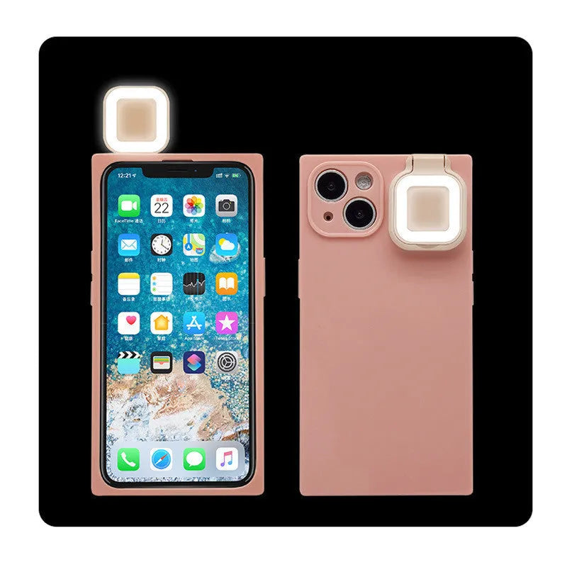 Ring flash mobile phone case for iPhone 13 in pink, white green, white and pink green colour options