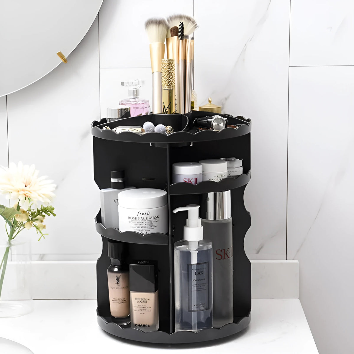 360 rotating plastic cosmetics storage box 23 x 30.5cm for bathroom toiletries and makeup