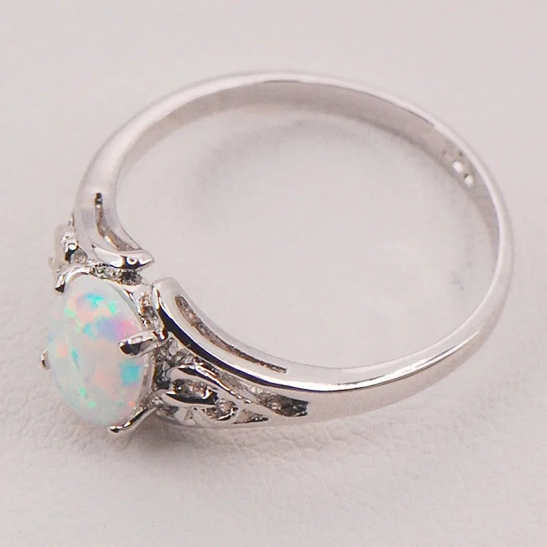 Women's silver ring with seven coloured gems, European and American style, sizes 6 to 11