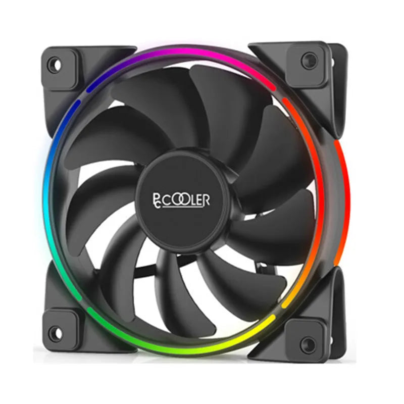 Three black 120mm RGB PC case fans with illuminated blades.