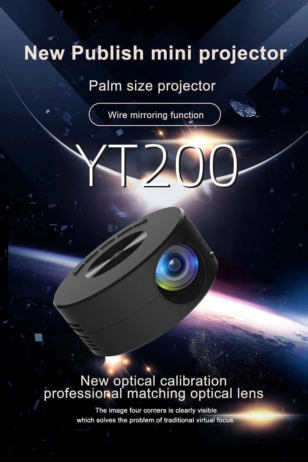Portable wired same-screen projector for mobile phones in black and white