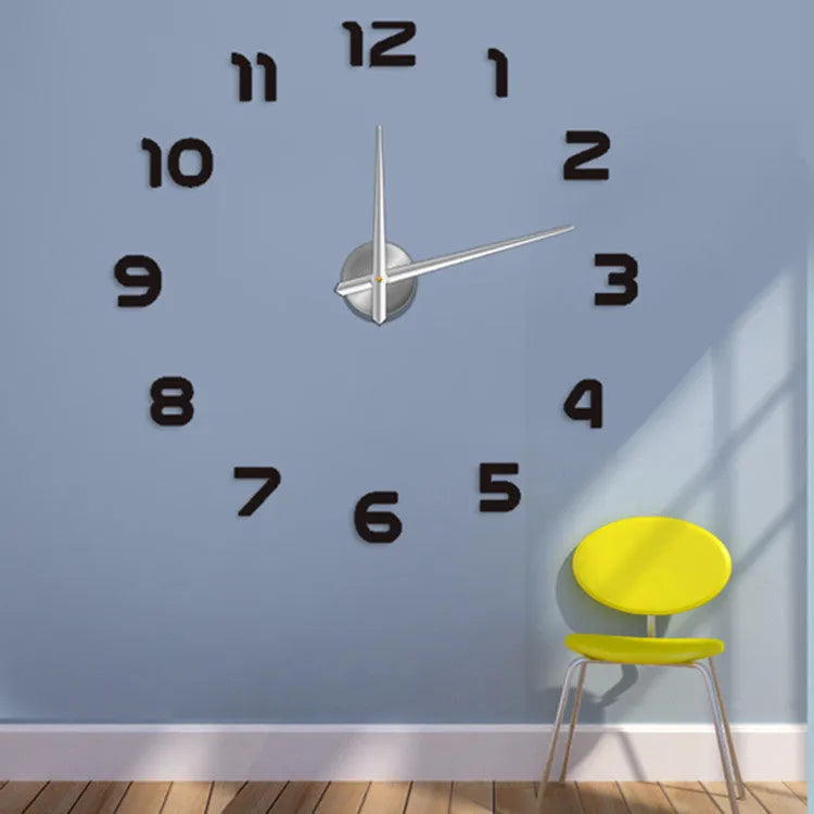 Silver round acrylic DIY wall clock for living room or office