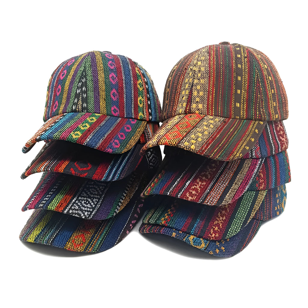 Women's bohemian-style polyester baseball cap with a dome crown, shown in one of eight available colours.