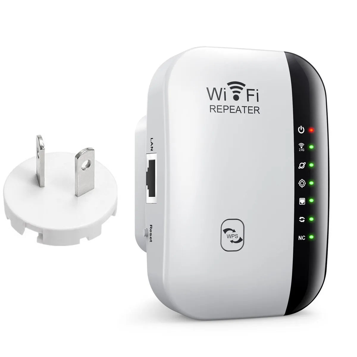WiFi network extender in ABS housing with 10 km range, 2.4GHz, WPS button, UK plug, black colour
