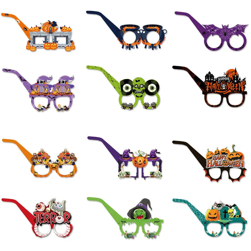 Halloween paper glasses in three styles, used as scene decoration and photo props