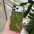 Three-dimensional pleated pattern TPU phone case in green for iPhone, anti-fall, anti-fingerprint, soft shell