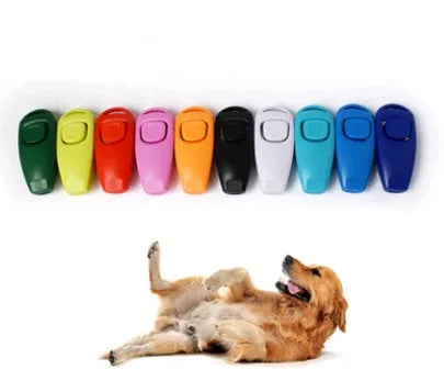 Plastic two-in-one dog training whistle ring in black on white background