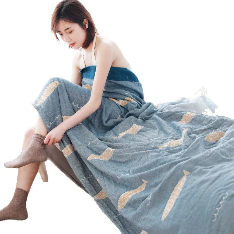Five-layer pure cotton gauze bed sheet blanket in Roulette Wheel Blue pattern