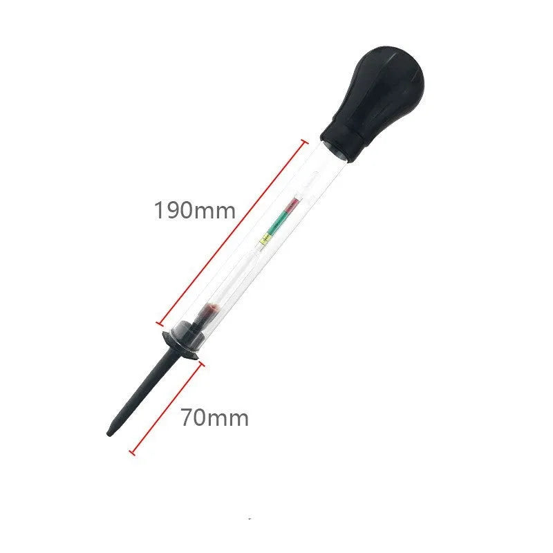 Electrohydraulic battery hydrometer with glass construction and measurement scale for electrolyte density testing