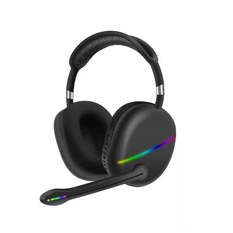 Headworn Bluetooth earphones with RGB colour lights in blue, pink, or red