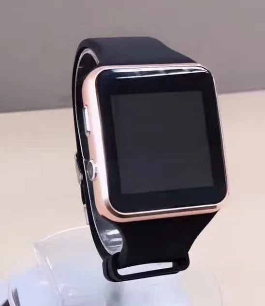 Smart watch with 1.54 inch touch screen and black silicone strap on a wrist
