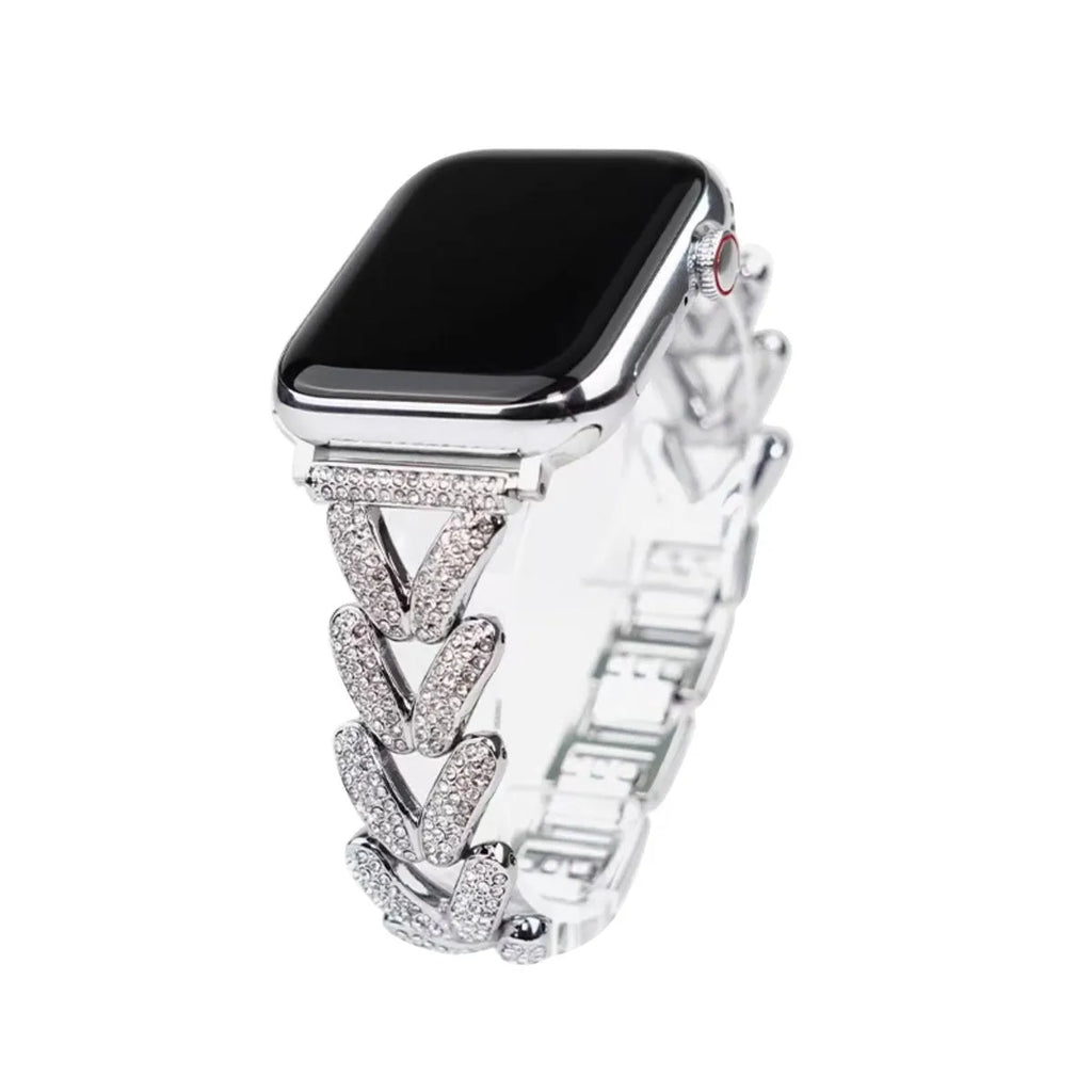 V-shaped metal diamond-embedded strap for Apple Watch in Silver, Starlight, Rose Gold, Gold