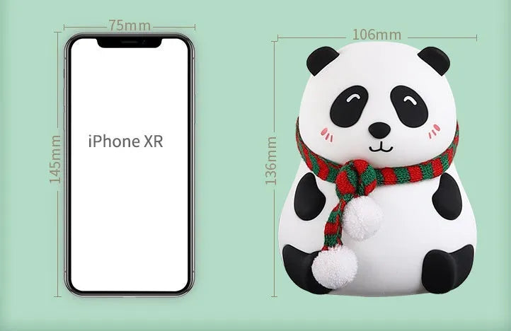 Panda silicone night light with soft-touch finish and USB charging cable