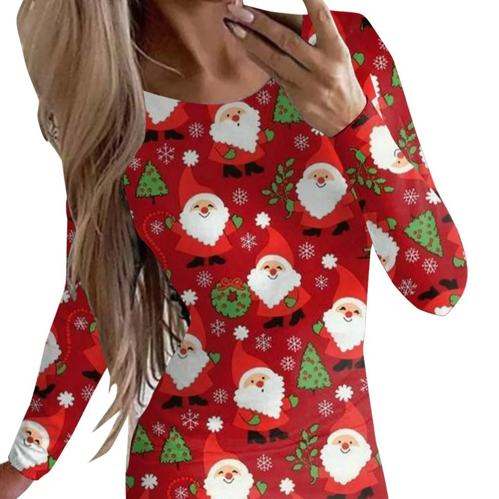 Women's Christmas dress with animal pattern print and floral colours in mid-waist hip skirt silhouette