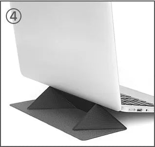 Blue or grey portable foldable laptop cooling stand bracket with anti-slip pads on a flat surface.