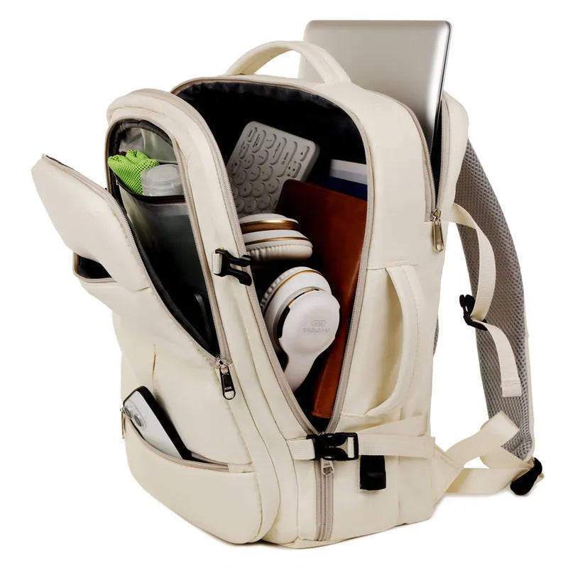 Large waterproof Oxford cloth backpack for business travel with multiple pockets, shown in available colours