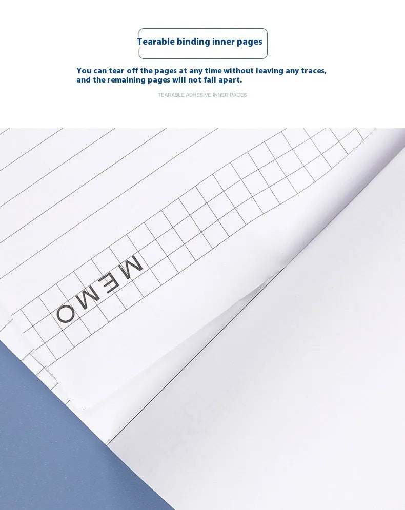 A4 tear-off meeting notebook with grid format pages and adhesive binding
