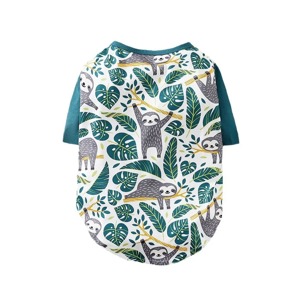 Printed polyester dog t-shirt showing full design, available in sizes S to XXL for dogs 1.50kg-8.00kg