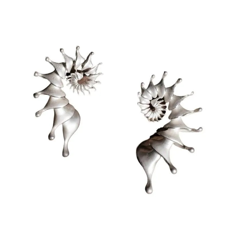 Conch-shaped three-dimensional matte finish alloy ear studs with irregular styling