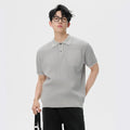Men's business casual summer sweater with contrast lapels in solid colour, short sleeves, polyester blend