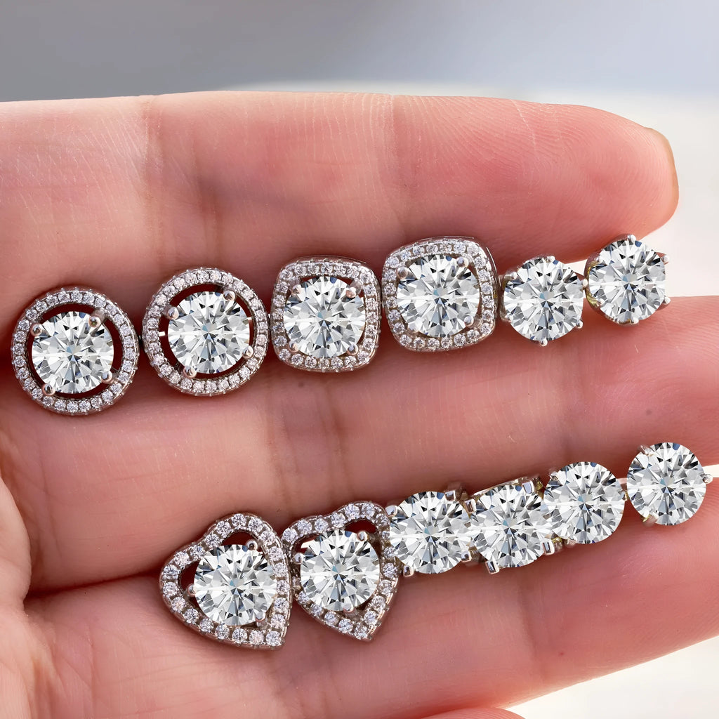 S925 sterling silver moissanite stud earrings with U-shaped round micro inlaid setting, one pair