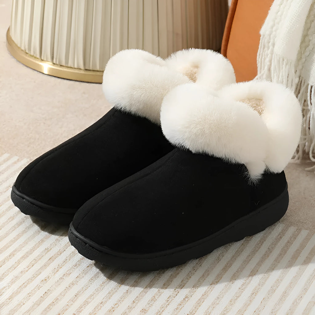 Indoor platform cotton shoes in grey, black or brown with toe-ring design, velvet upper and sewn PVC sole