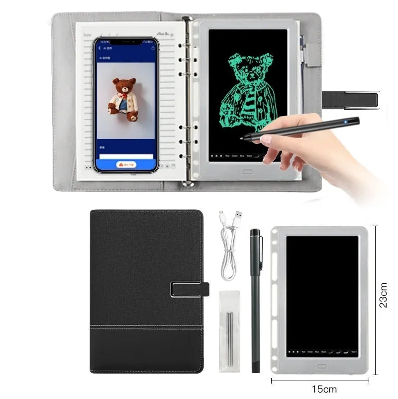 85-inch electronic writing pad with stitching appearance in choice of colours, shown with smart pen