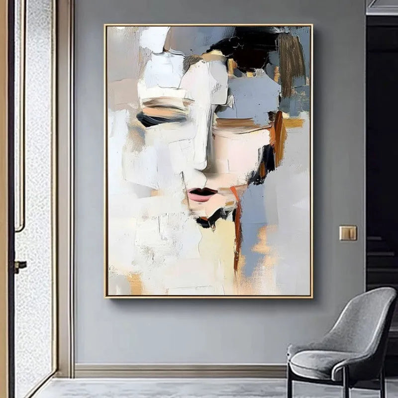 Hand-painted abstract black and white woman portrait canvas wall art, modern oil painting, no frame, 40x60cm to 120x180cm
