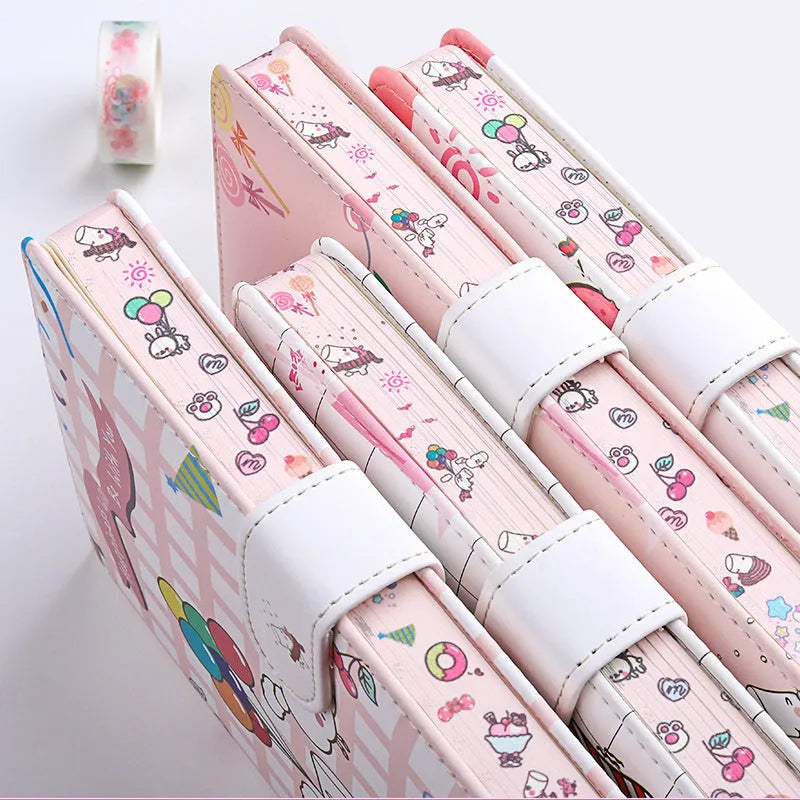 Small white Kaba Bear Hippo portable notebook with magnetic buckle closure showing 135mm x 185mm dimensions