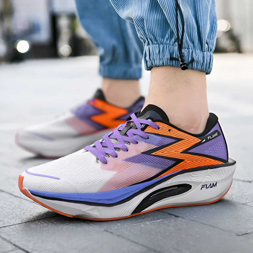 Marathon full palm carbon plate running shoes in orange colour with fabric upper and MD sole