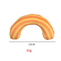 Striped pattern cat pillow with noise toy containing built-in catnip, measuring 23 by 20 centimetres