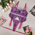 Rose red women's bikini set with embroidered and colour contrast design