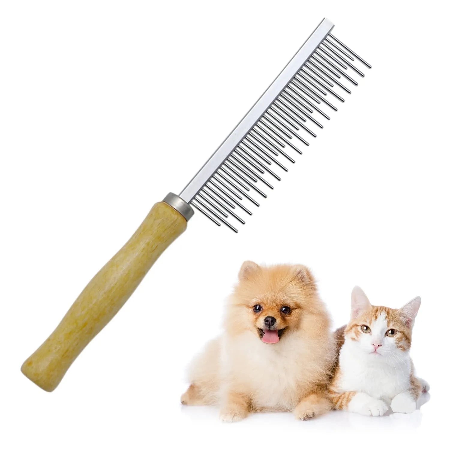Wooden handle pet grooming comb with round teeth for dogs and cats