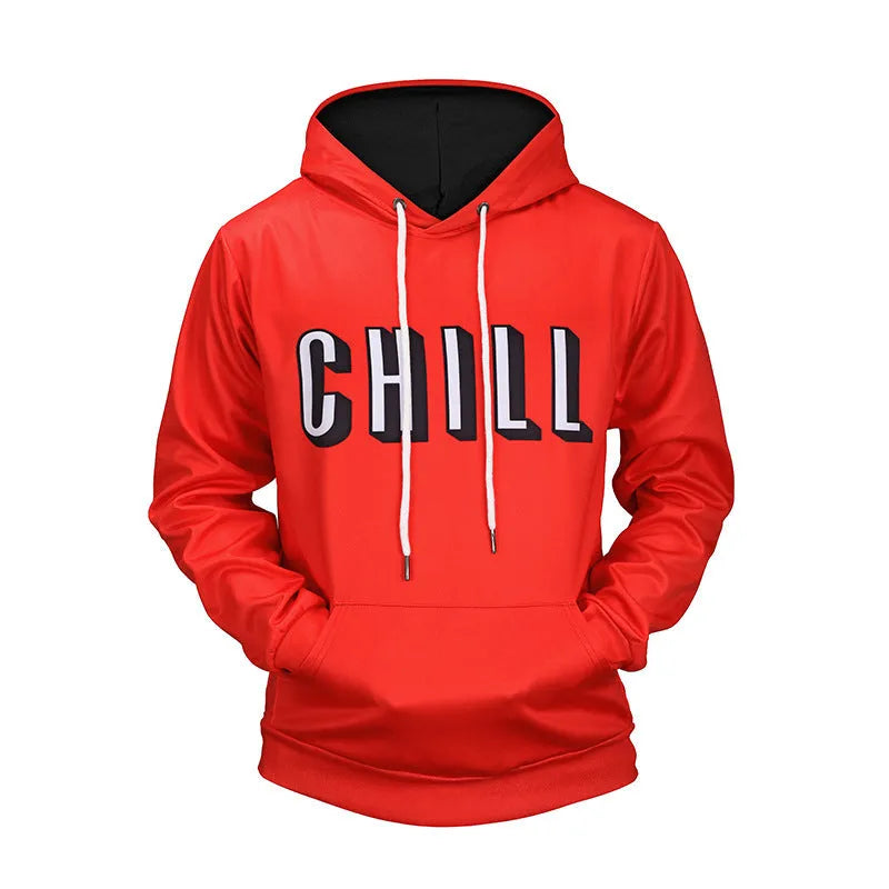 Slip Pocket Hooded Hip Hop Sweater Men Polyester straight fit in red