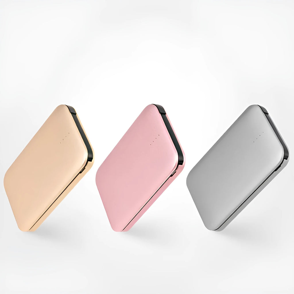 Alloy metal universal mobile power bank with multi-U port output, 8000mAh capacity, compact 80x80x13mm size, in black colour